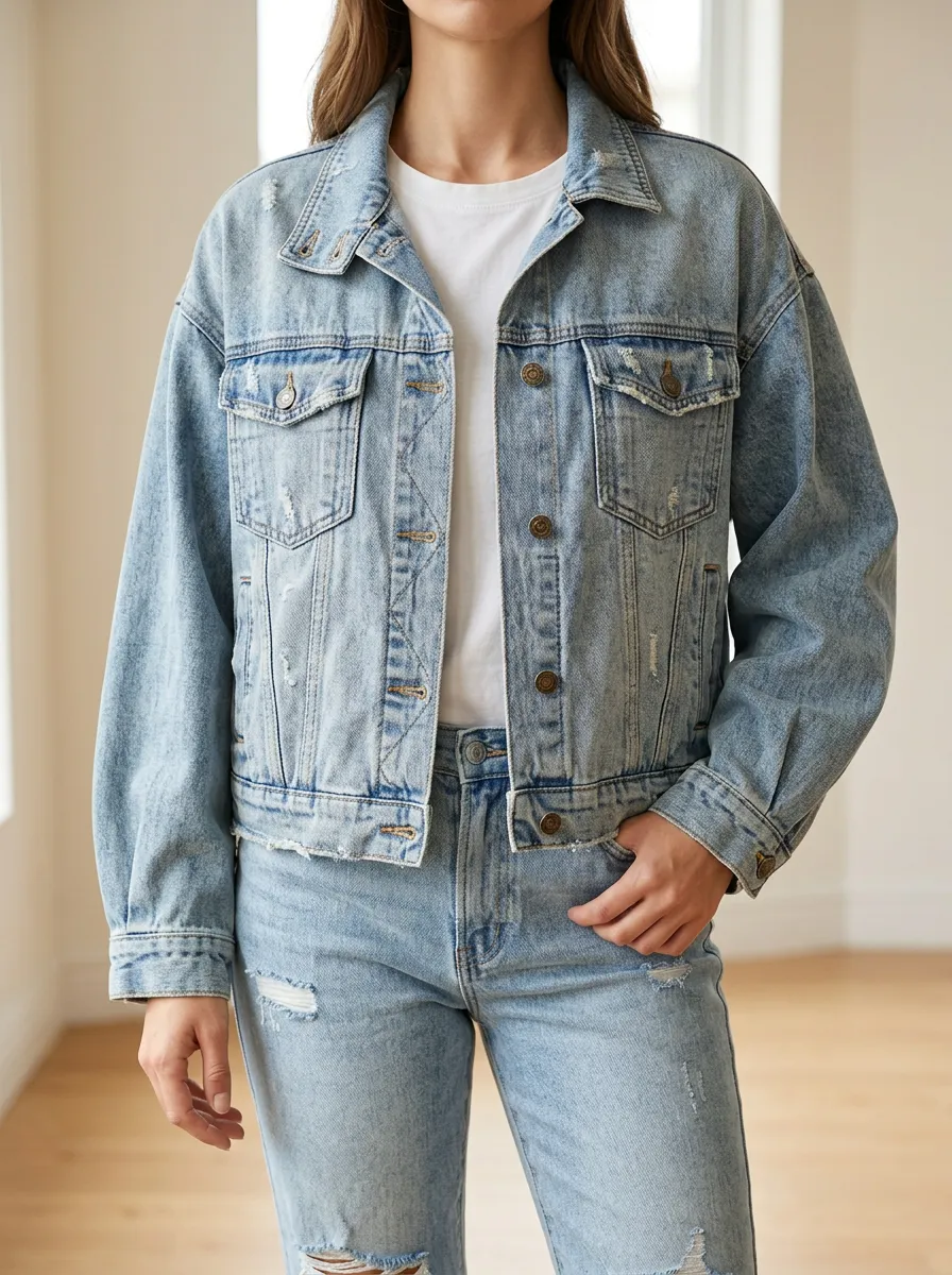 Women's Casual Denim Jacket with Casual Detail