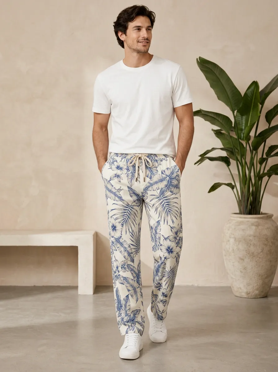 Expressive Style Graphic Print Floral Print Check Print Men's Printed Casual Pants