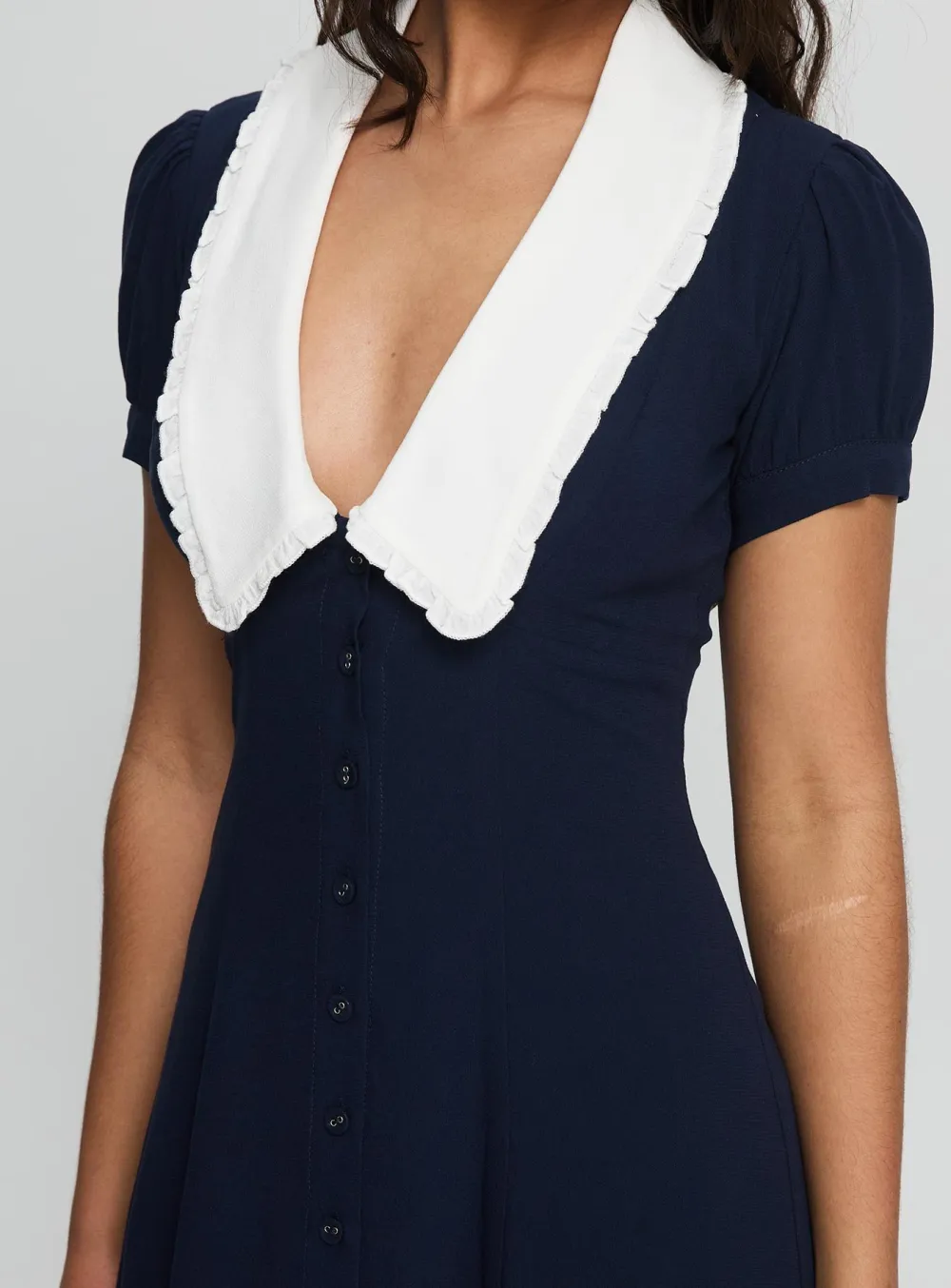 Navy Collared Button-Up Mini Dress
