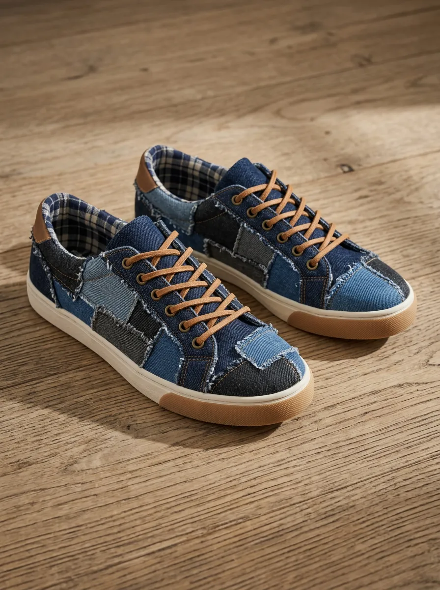 Women's Casual Fashion Denim Patchwork Printed Sneakers