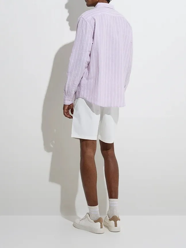 White Relaxed-Fit Mid-Rise Cotton-Blend Shorts