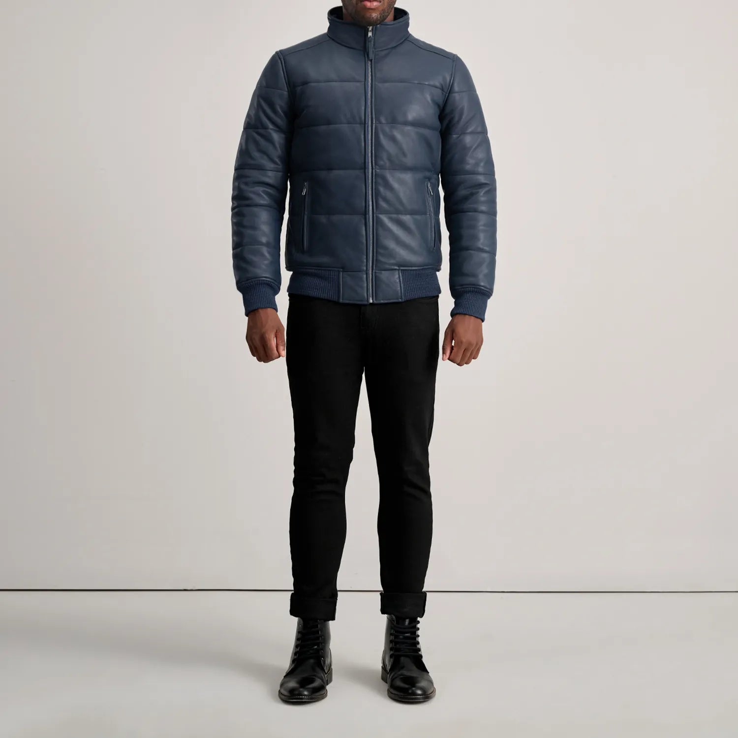 Men's Bomber Leather Puffer Jacket