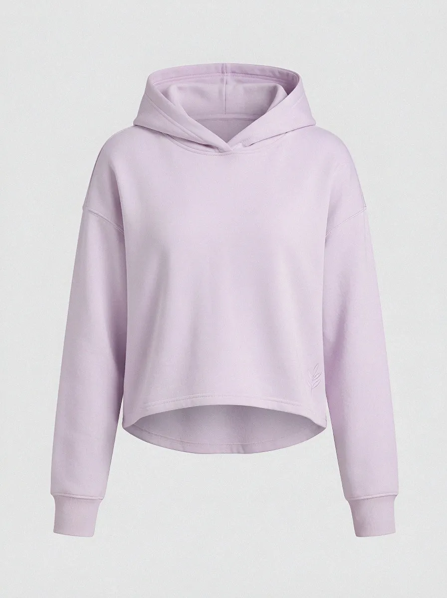 Women's Minimalist Leaf Embroidered Solid Cream Cropped Hoodie