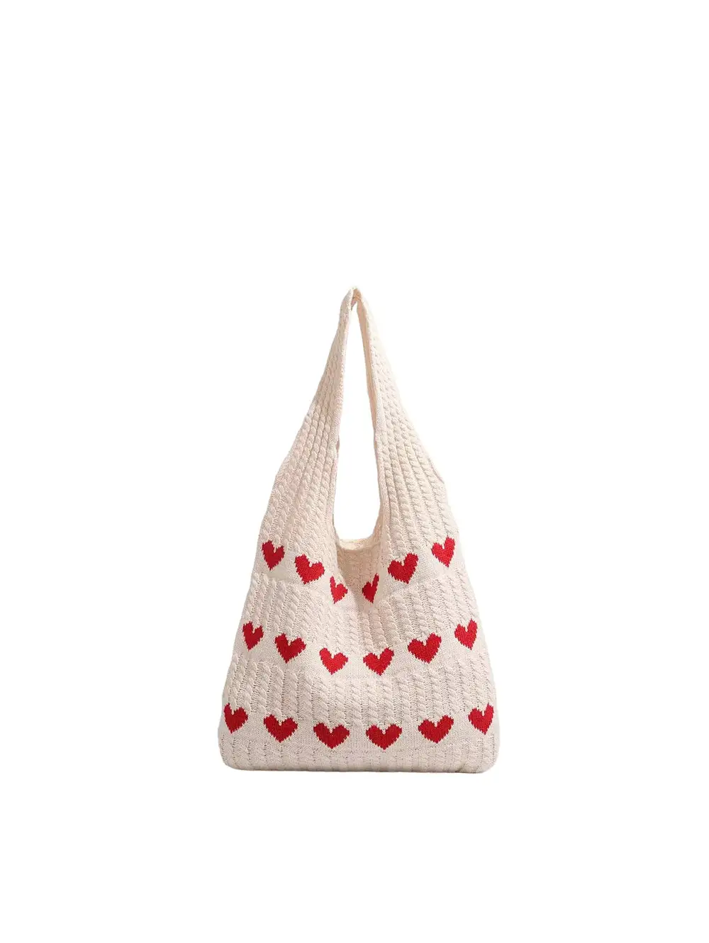 Heart Pattern Knit Shoulder Bag