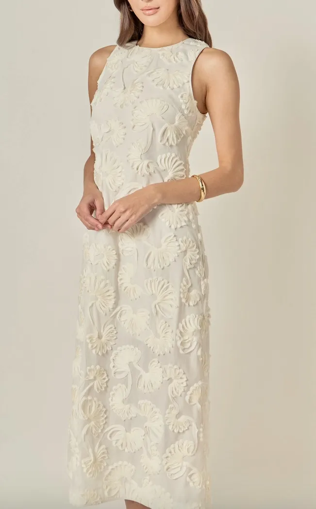 Shell Embroidered Sleeveless Midi Dress