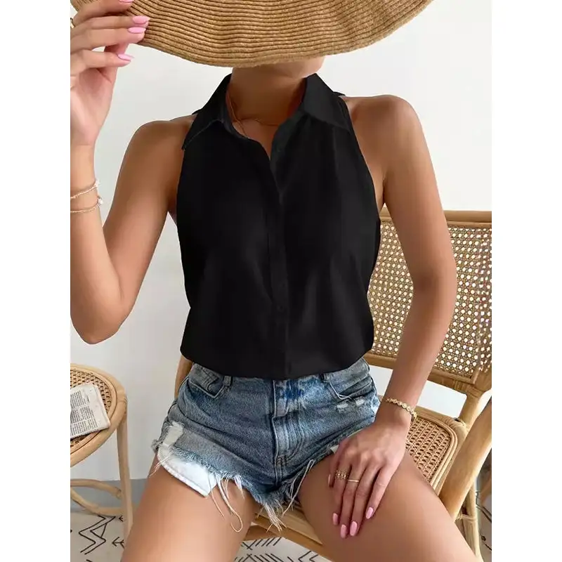 Women's Split-Hem Lapel-Collar Relaxed Blouse
