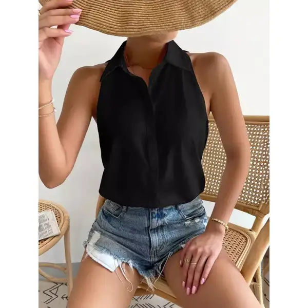 Women's Split-Hem Lapel-Collar Relaxed Blouse