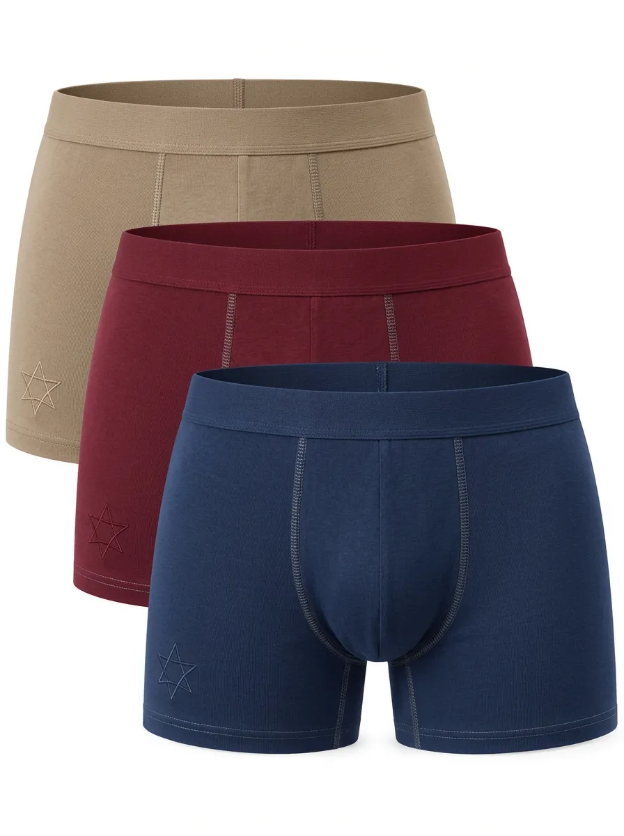 Men's Easy-Fit Cotton Boxer Briefs with Star Embroidery — Three Pack