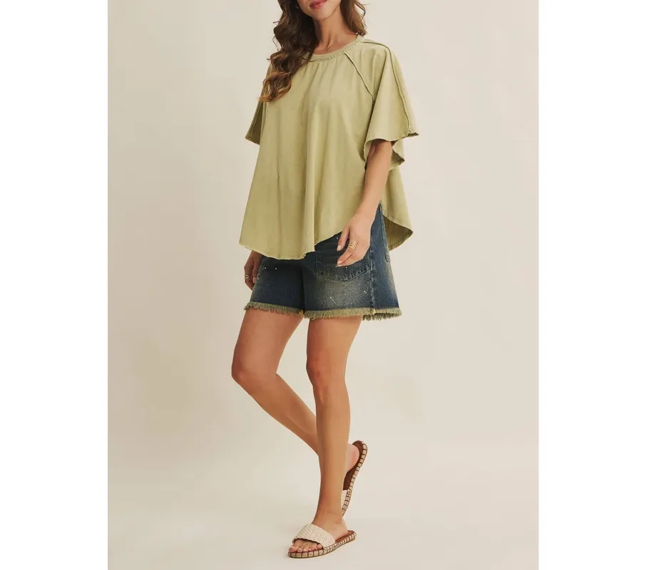 Mineral-Washed Draped Cotton Jersey Top