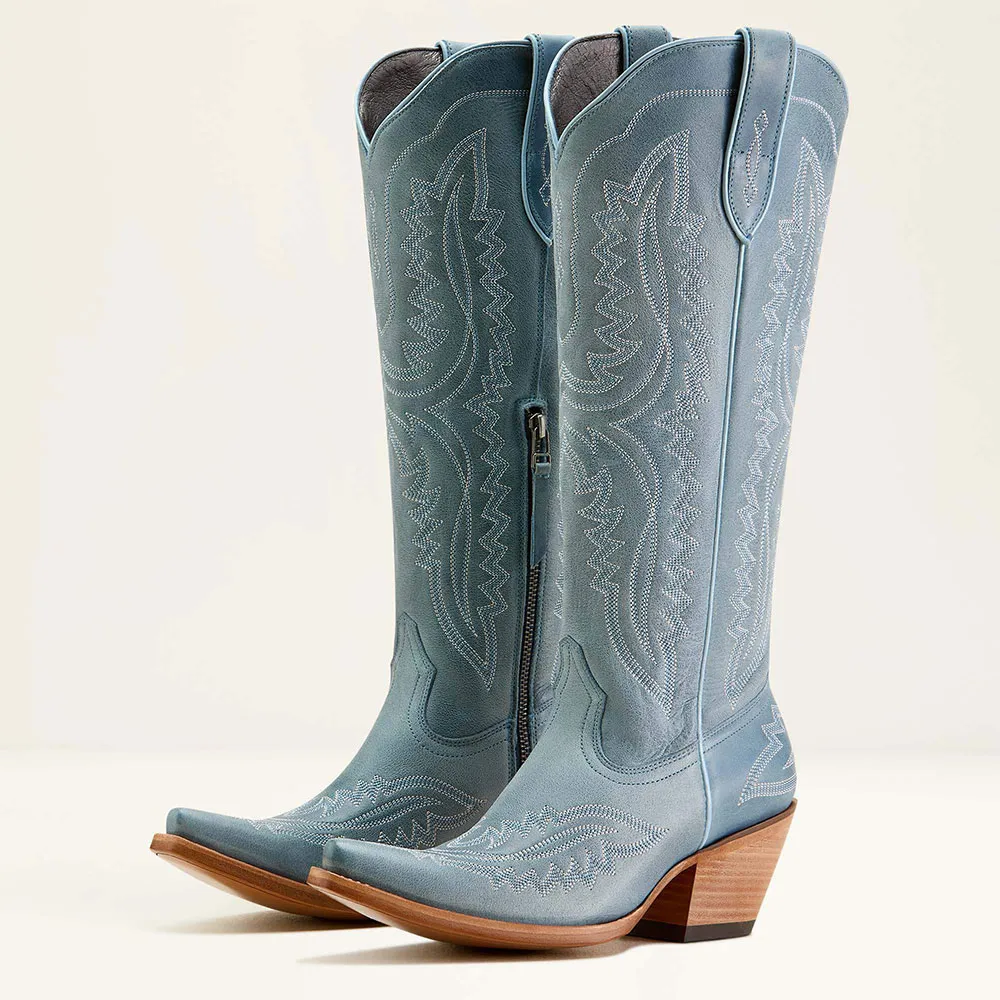 Classic Faux-Leather Embroidered Zip-Up Snip-Toe Knee-High Boots
