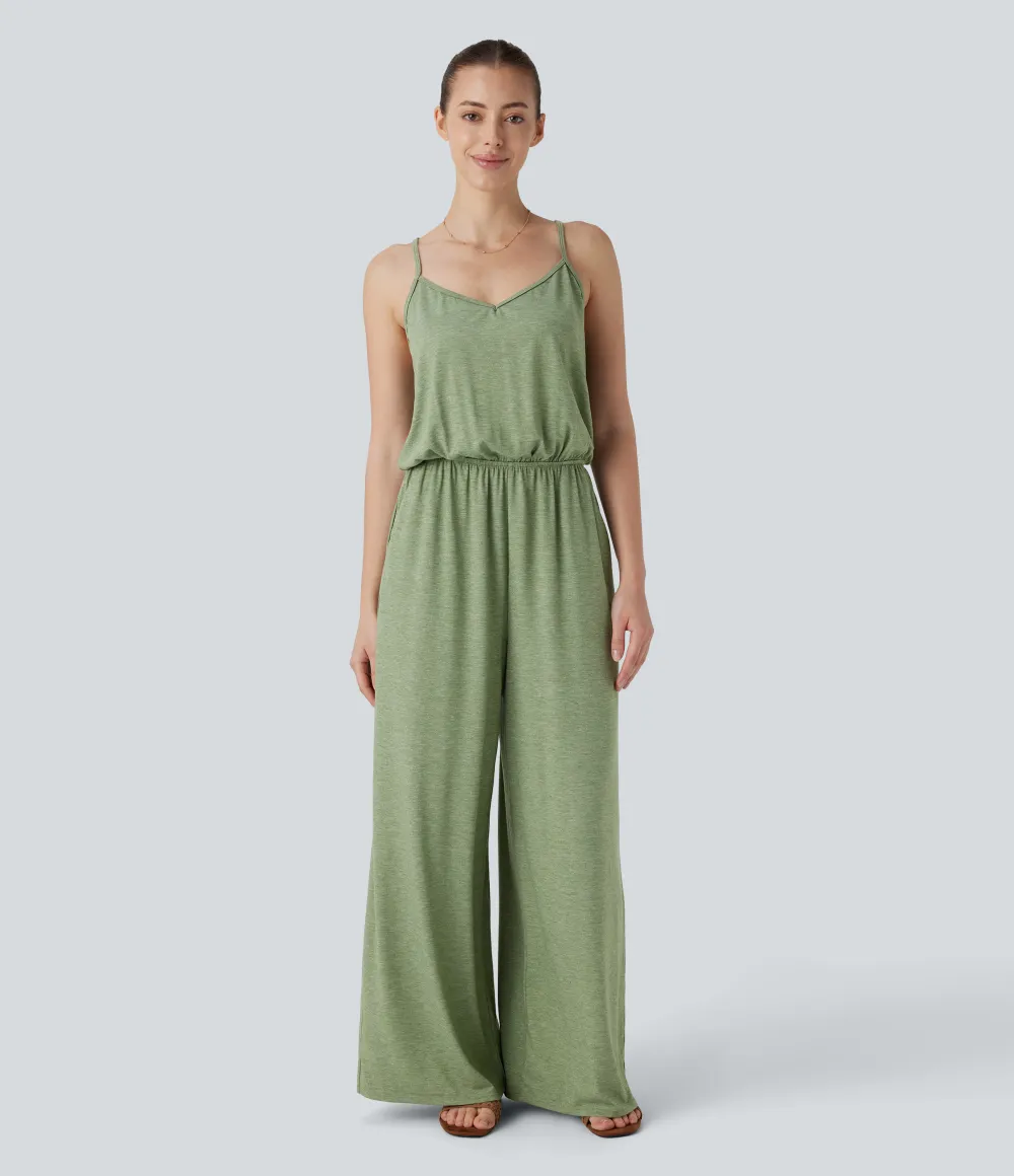Adjustable & Removable Strap Pocket Wide Leg Jumpsuit