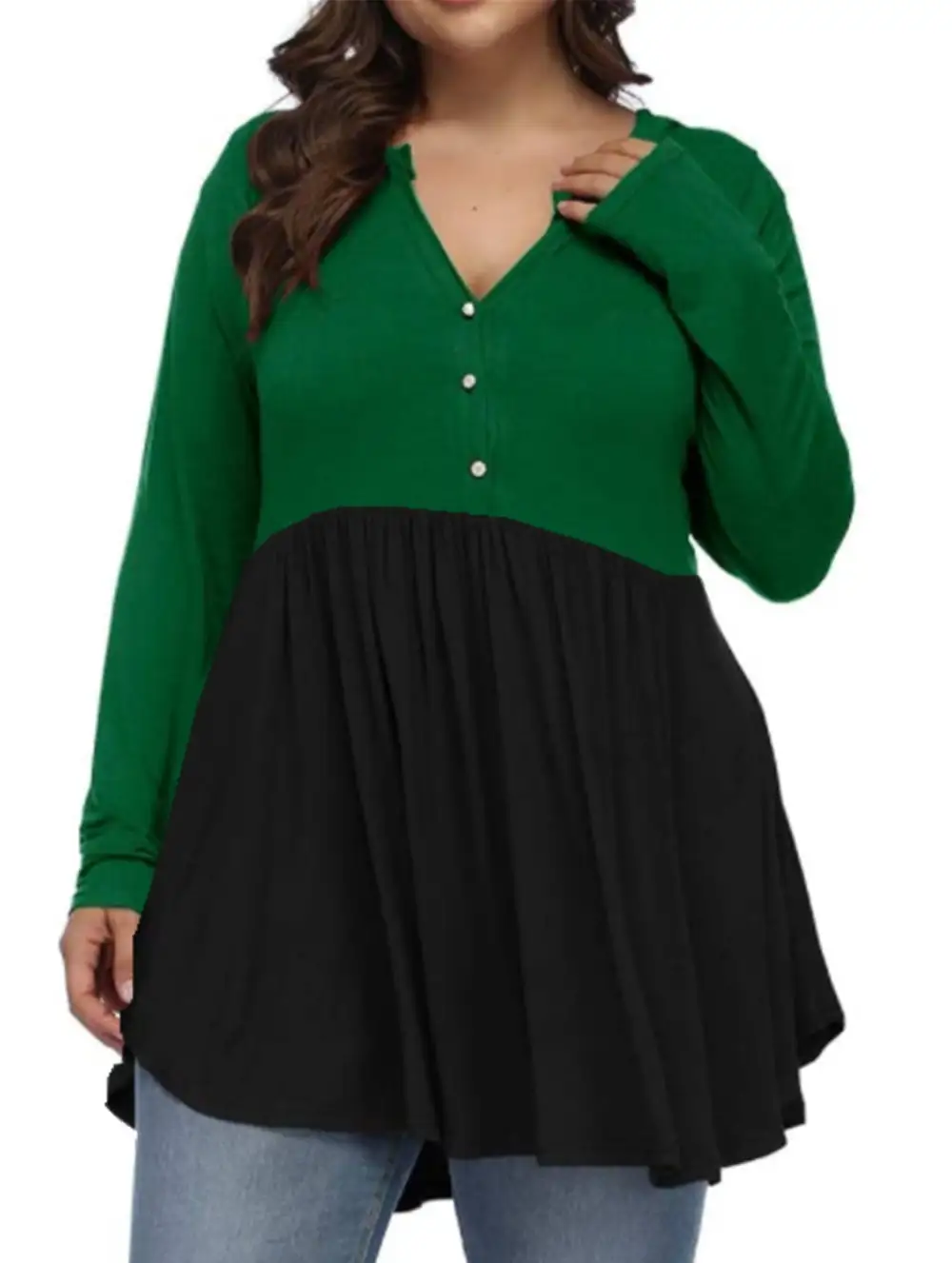 V-Neck Button-Down Tunic Top
