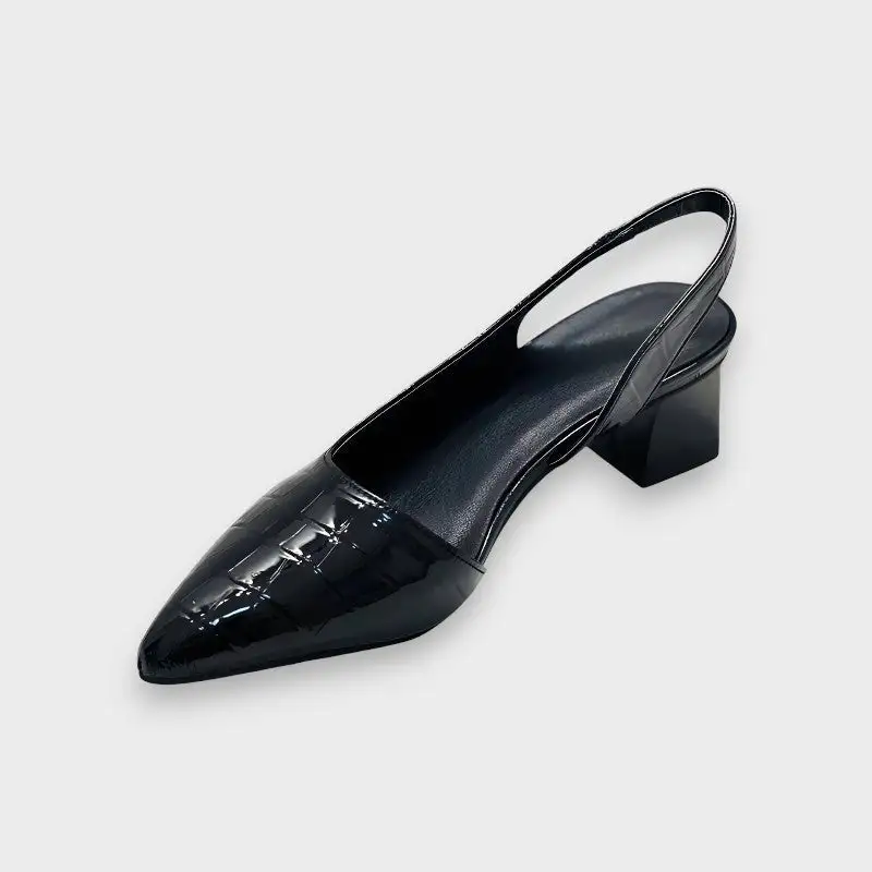 Patent Block Heel Pointed Toe Classic Pumps