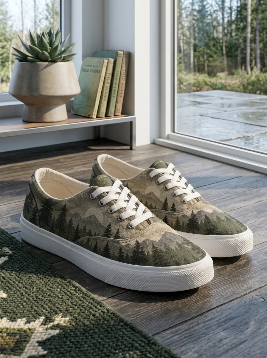 Men's Statement Nature Lover Mountain Forest Patterned Canvas Shoes