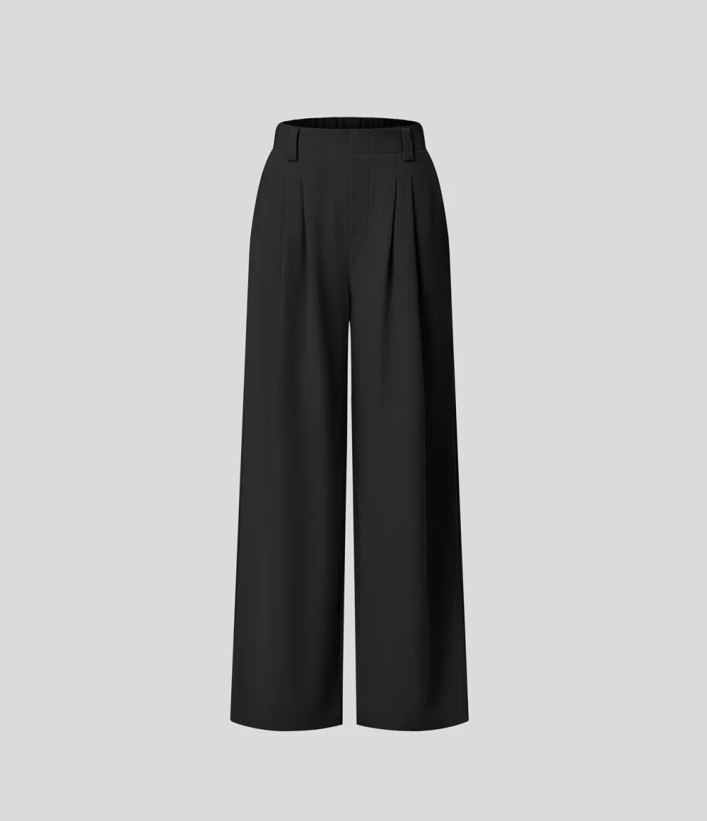 2026🔥  High Waisted Plicated Side Pocket Wide Leg Waffle Work Pants