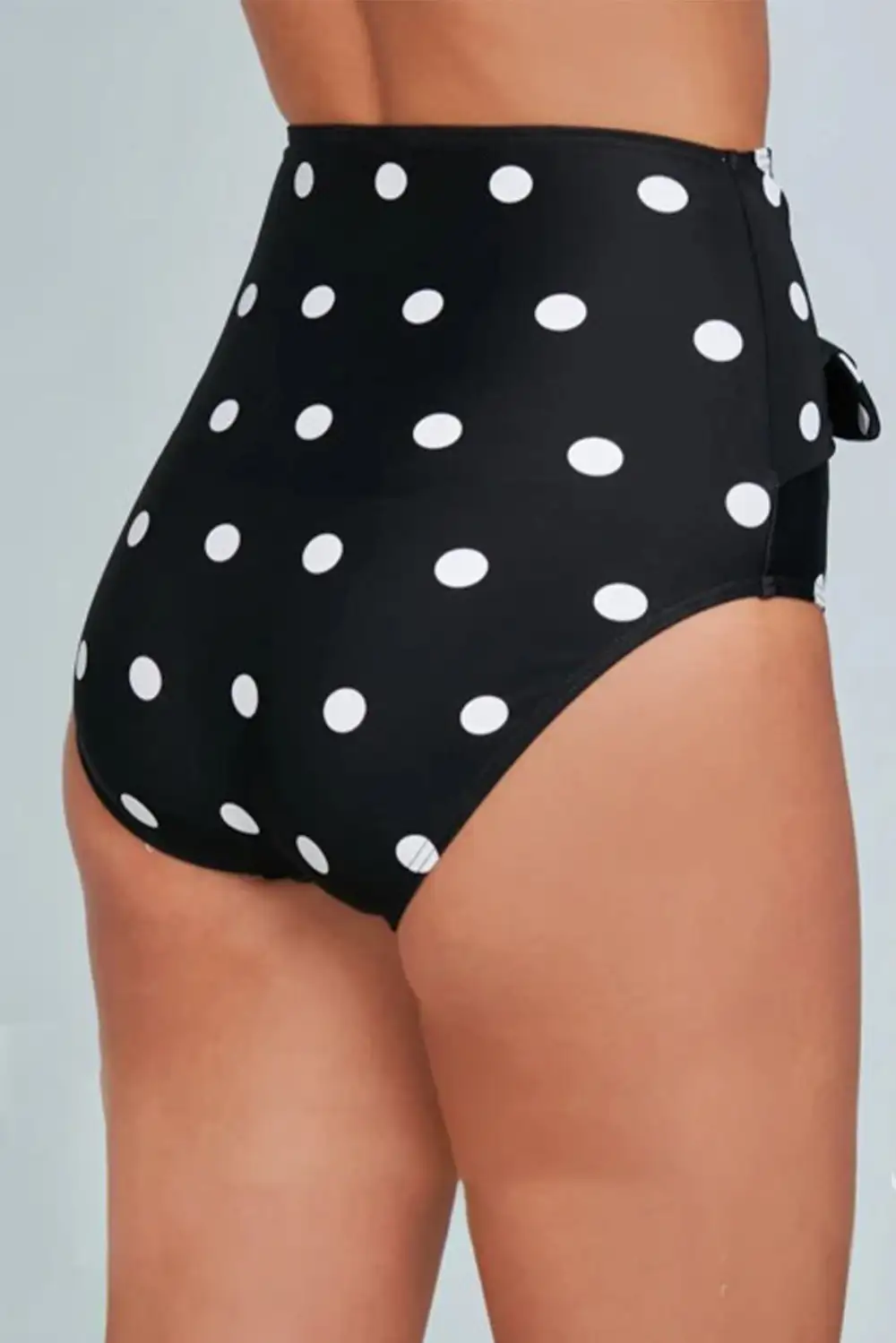 Swimwear Black Polka/Red Plaid/Multicolor Stripes Dot Print Front Tie High Waist Bikini Bottoms