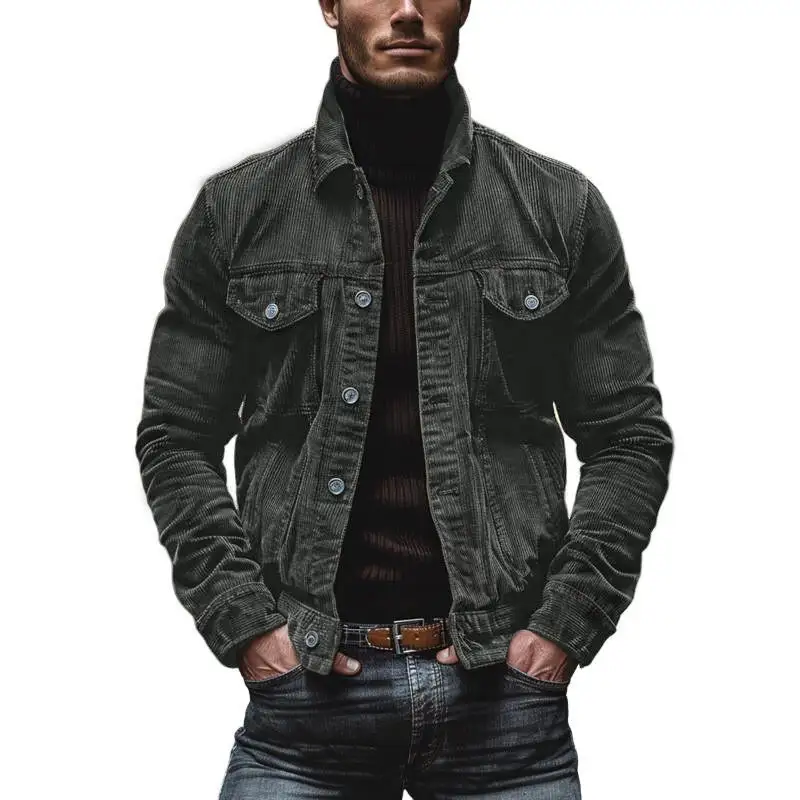 Corduroy Button Band Collar Jacket