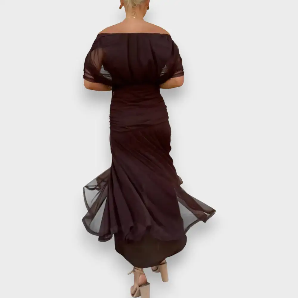 V-Neck Pleated Flowing Casual Dress