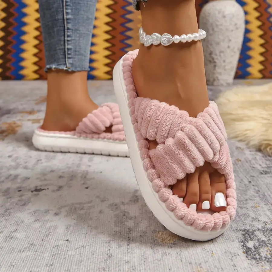 Crisscross Open Toe Platform Slippers