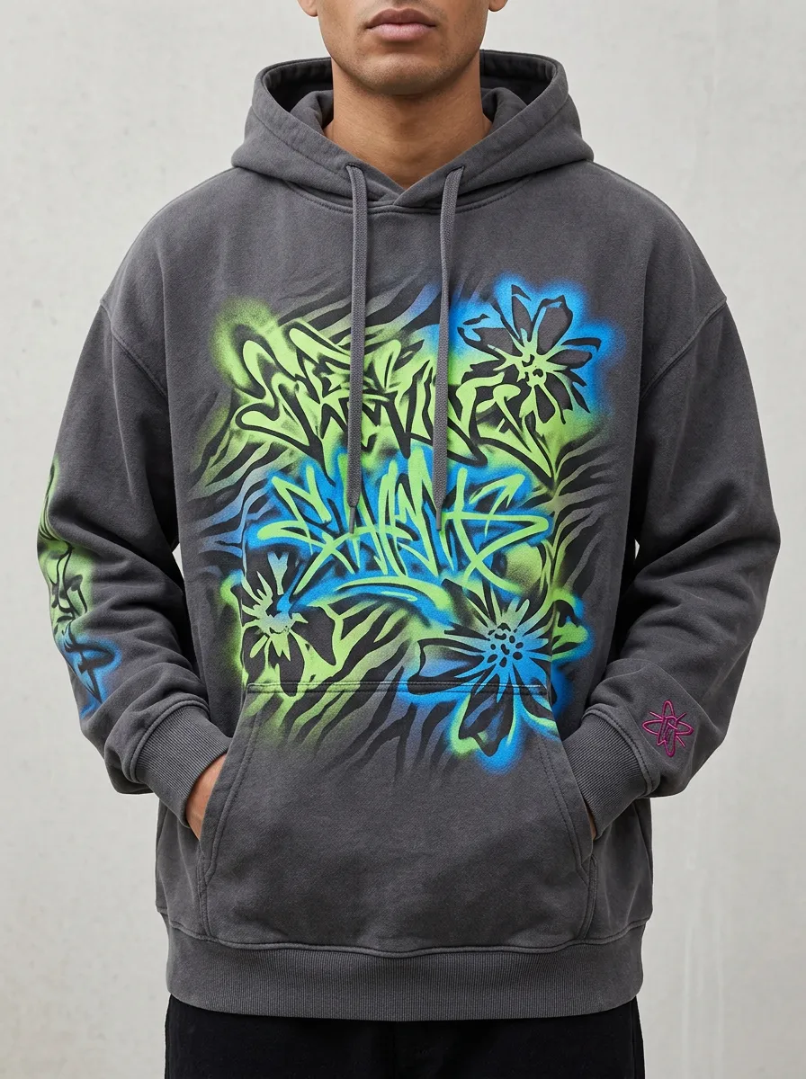 Men's Men's Streetwear Graffiti Floral Airbrush Printed Hoodie