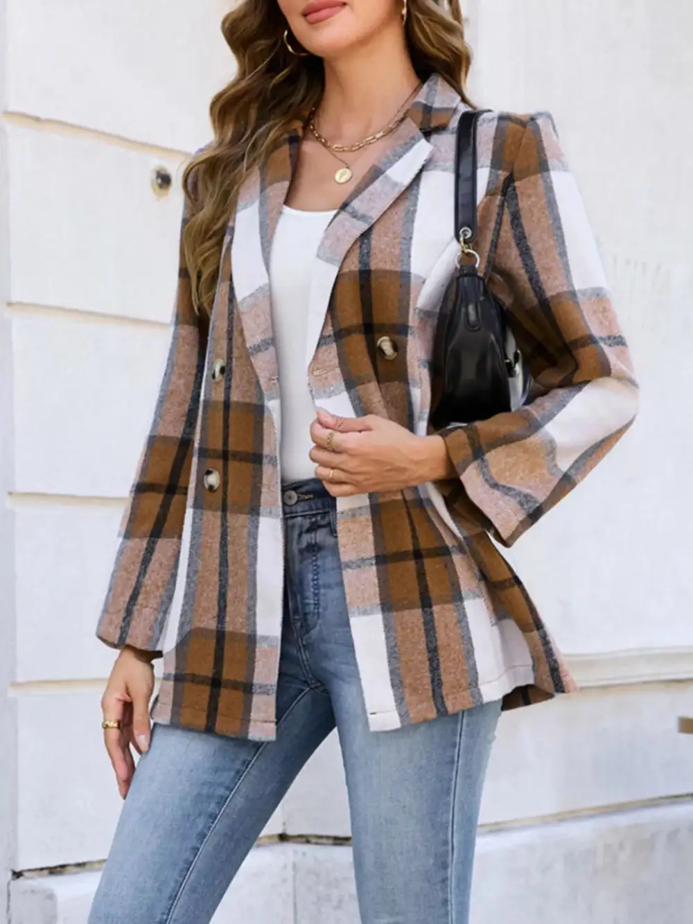 Plaid Double-breasted Blazer