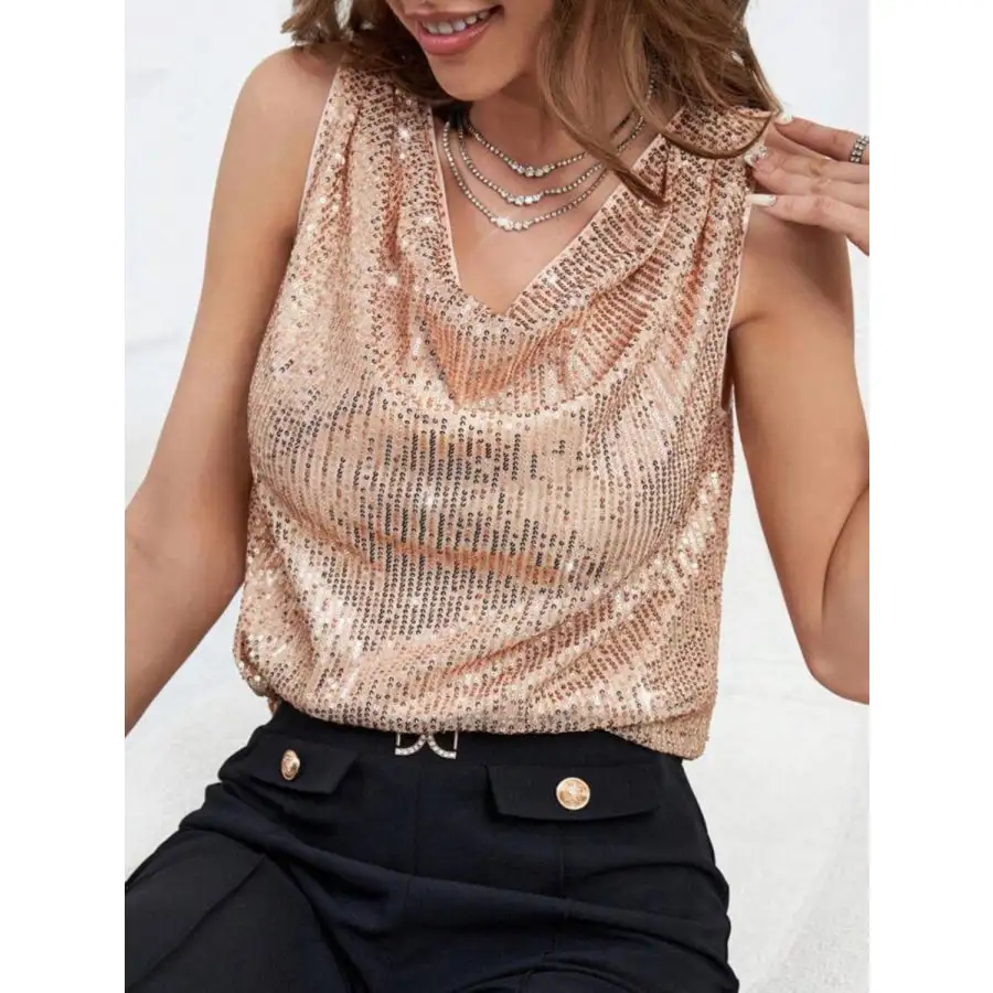 Sequin Cowl Neck Tank