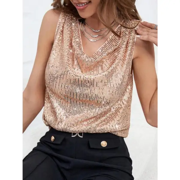 Sequin Cowl Neck Tank