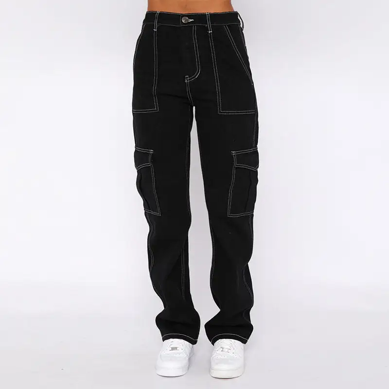 Women's High Waist Wide Leg Loose Fit Cargo Jeans