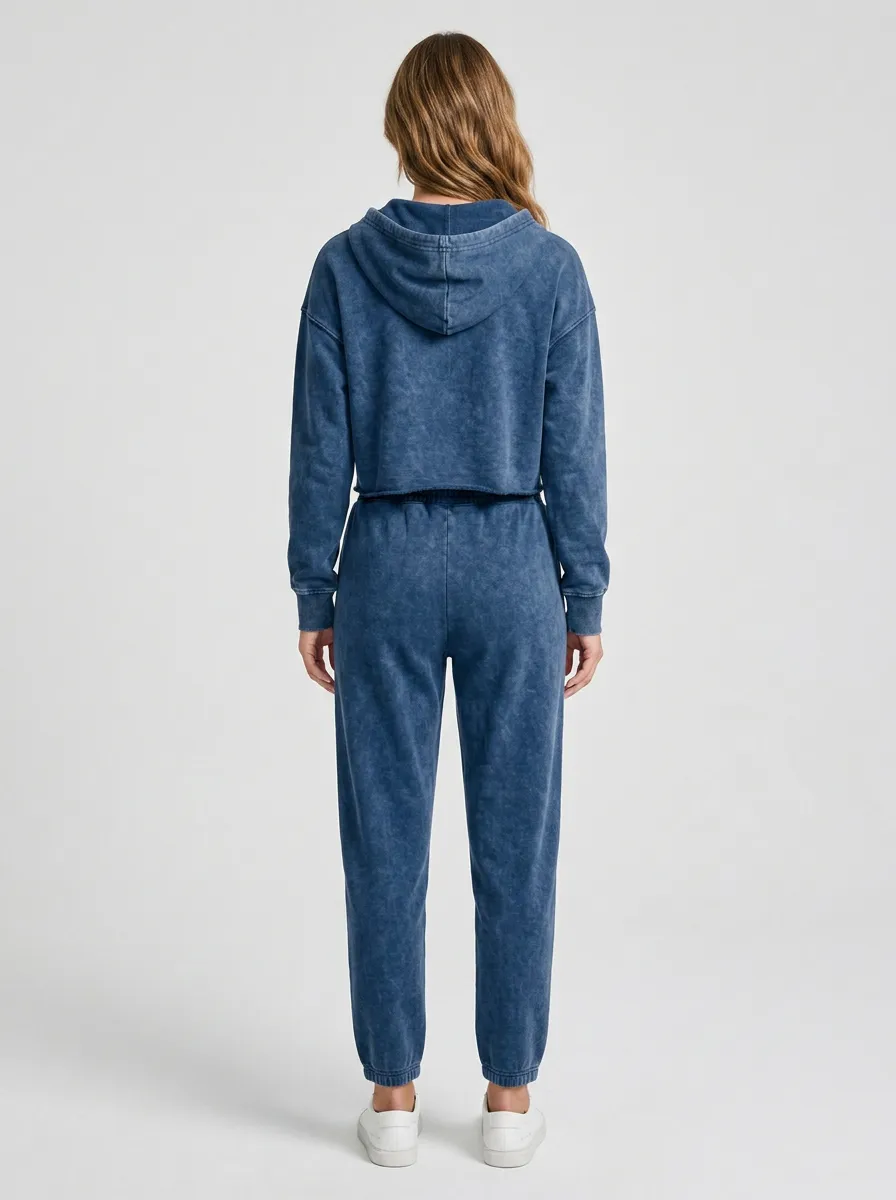 Cropped Mineral-Wash Jogger Sporty Women's Cropped Zip-Up Hoodie Jogger Active Set