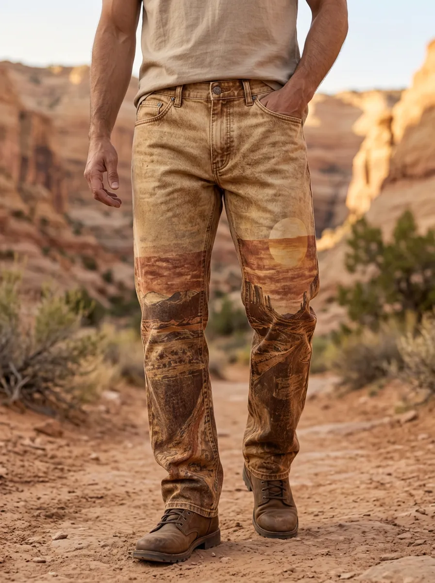 Men's Desert Landscape Sunset Printed Jeans