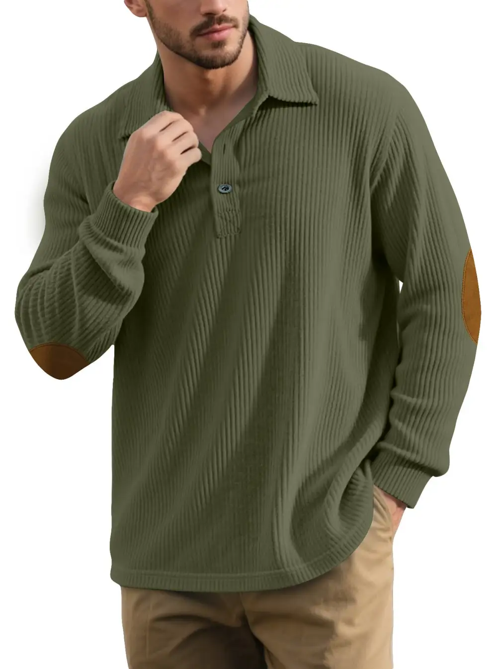 Everyday Ribbed Button Placket Spread Collar Polo Shirt