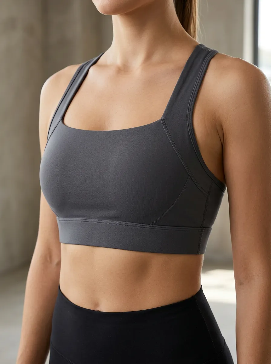 Women's Square Neck Racerback Panel Detail Active Sports Bra