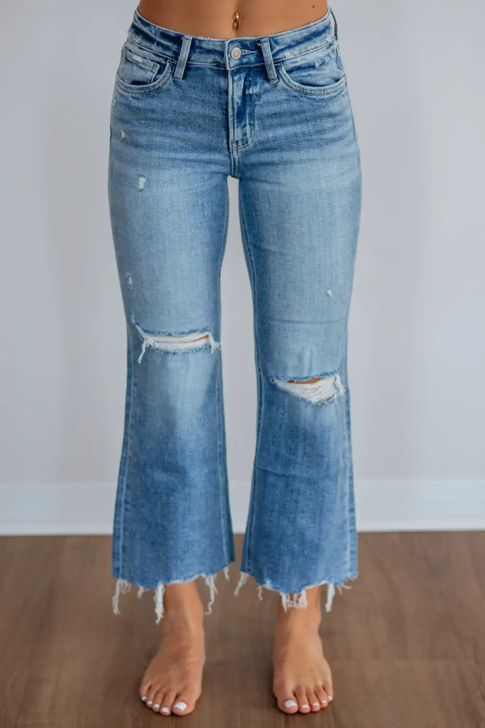Women's Mid Rise Flared Leg Cropped Jeans