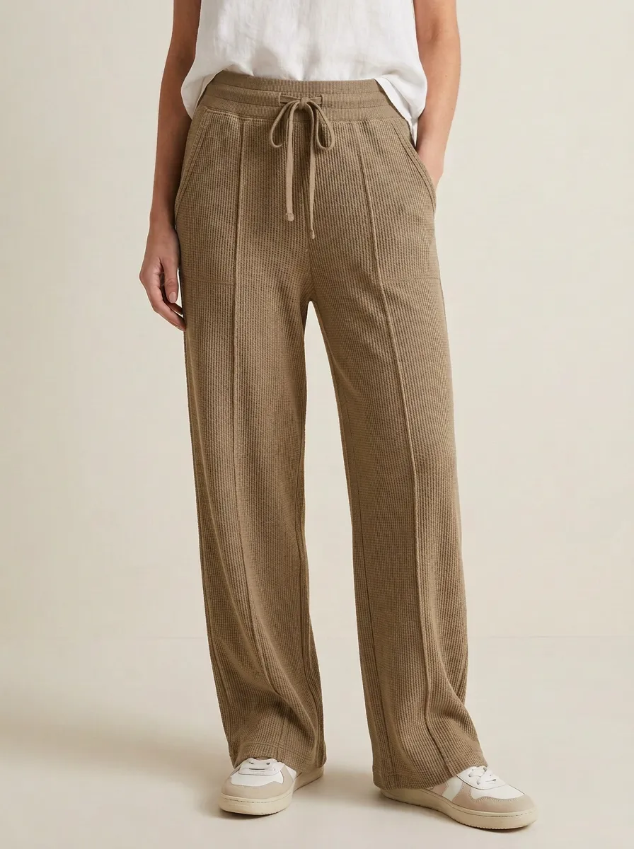 Women's Casual Waffle Knit Drawstring Wide Leg Lounge Pants