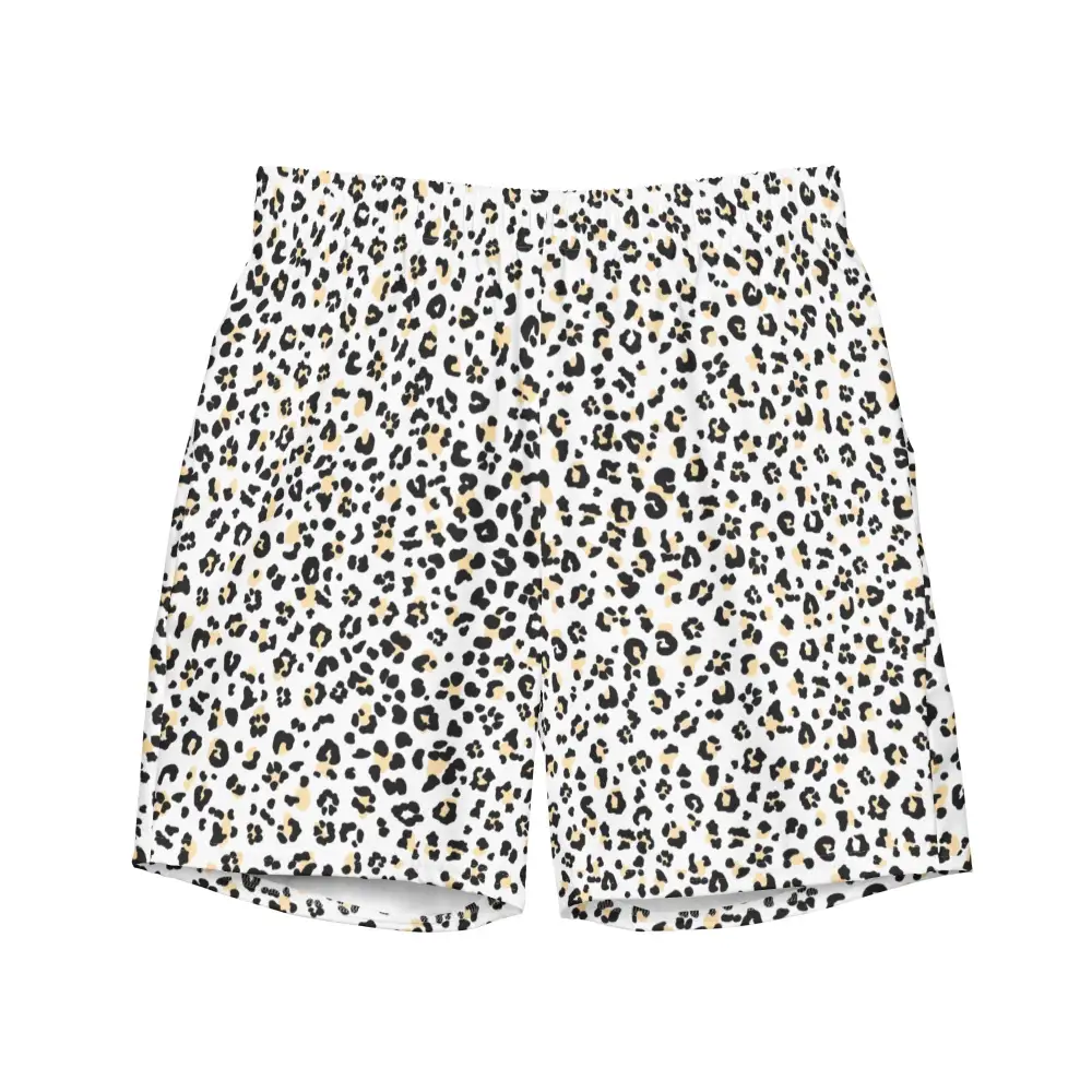 Drawcord Leopard Print Swim Trunks