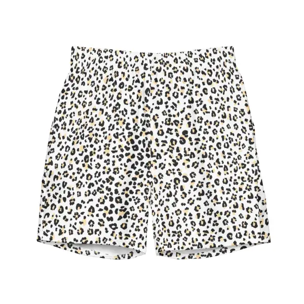 Drawcord Leopard Print Swim Trunks