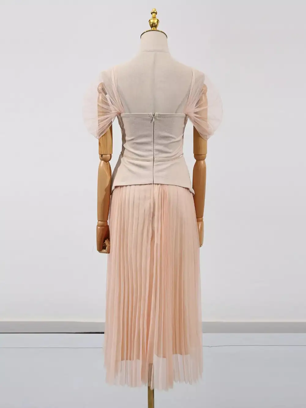 Embroidered Tulle Pleated Midi Dress