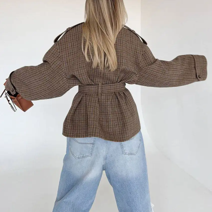 Plaid Houndstooth Relaxed Outerwear Coat
