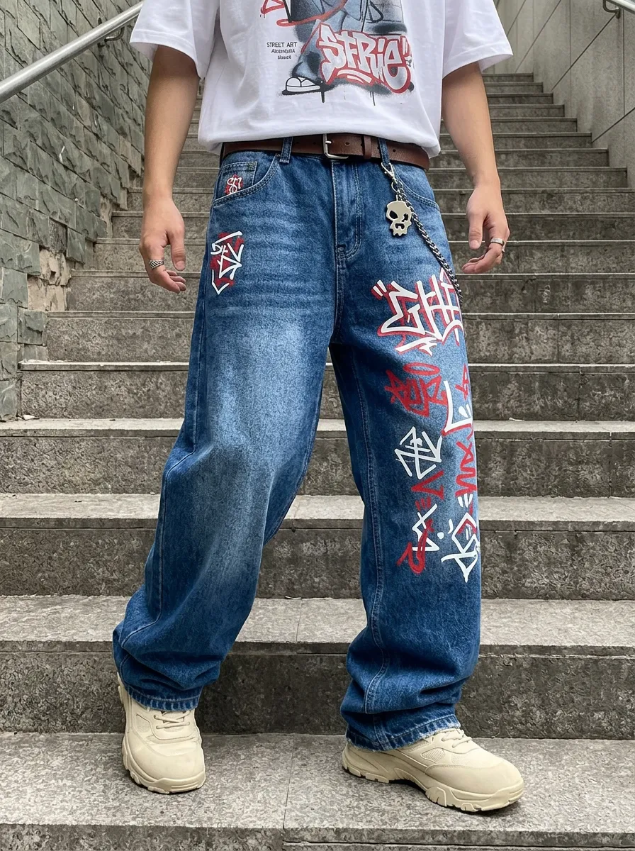 Unisex Artistic Streetwear Graffiti Jeans