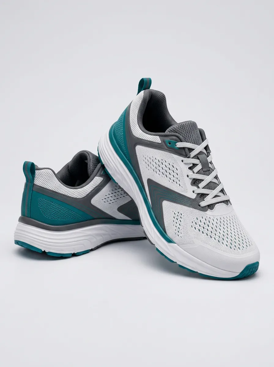 Unisex Sporty Teal Grey White Mesh Printed Sneakers