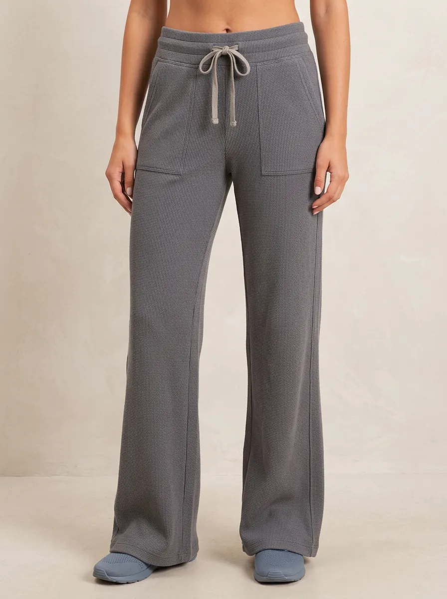 Women's Casual Lounge Waffle Knit Drawstring Wide Leg Pants