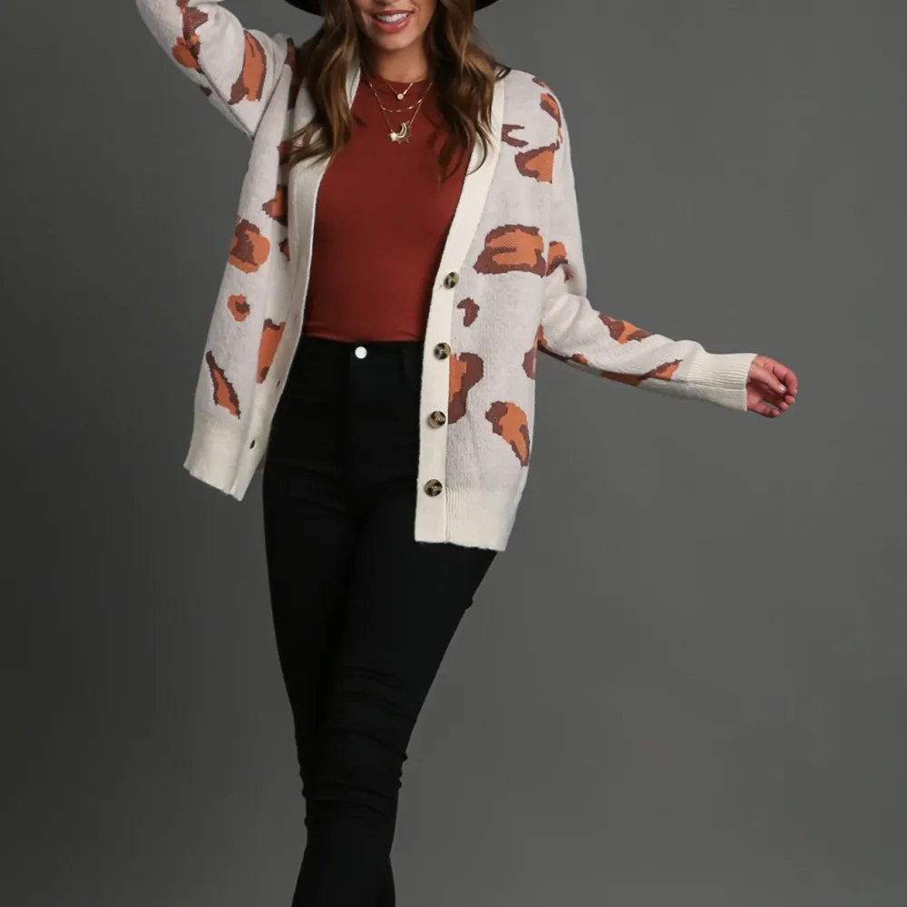 Button Front Leopard Print Cardigan