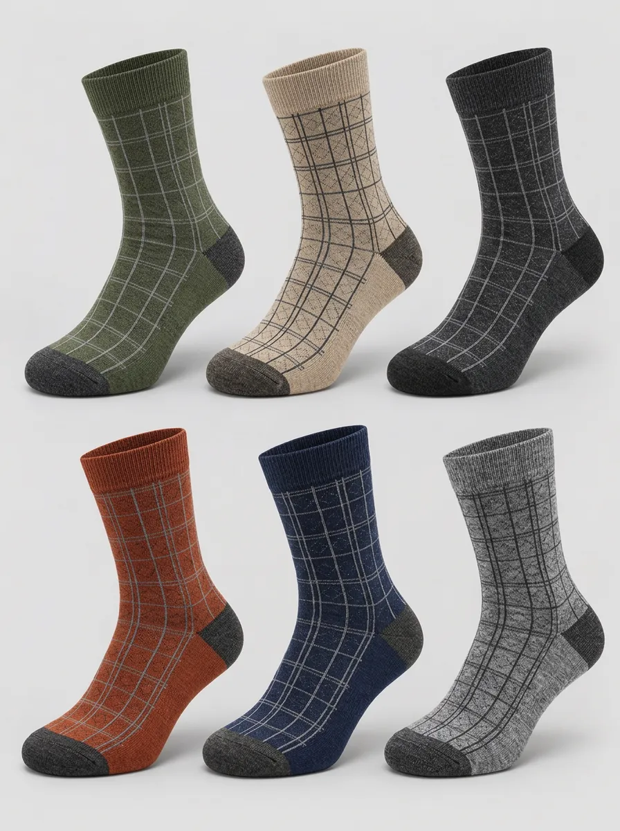 Men's Classic Grid Pattern Printed Socks 6-Pack