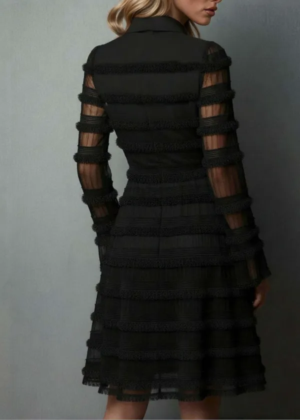 Tassel Textured Tulle Layered Elegant Mini Dress