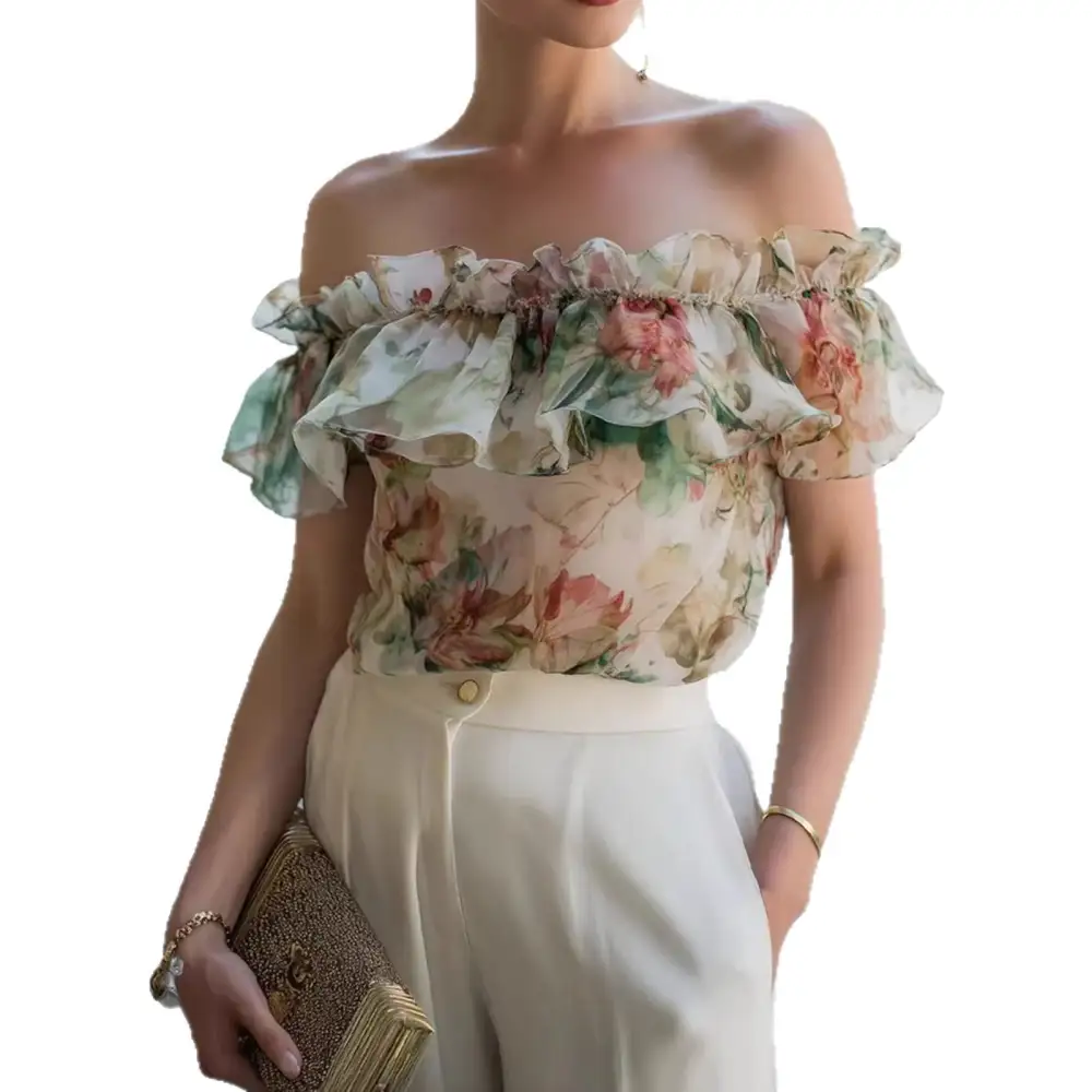 Printed Chiffon Off Shoulder Top