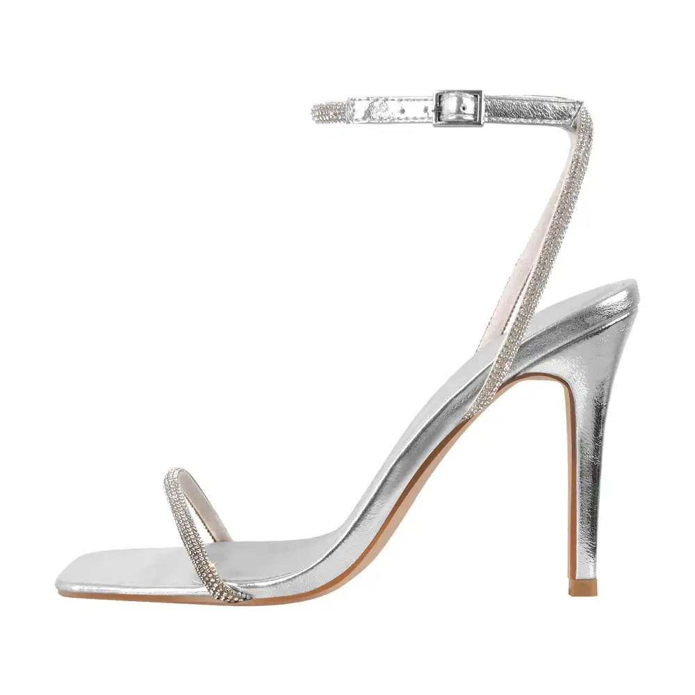 Rhinestone Ankle Strap Stiletto Sandals