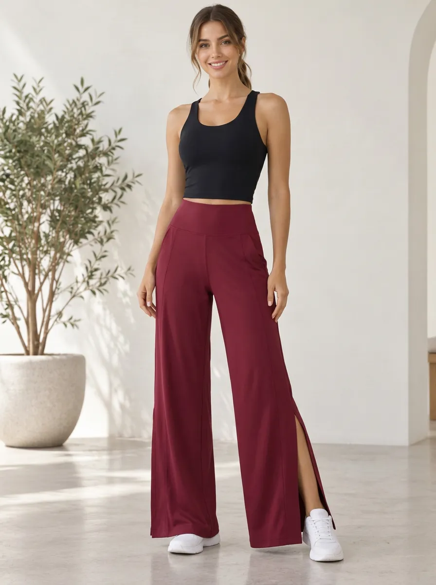 Flowing Motion Women's Wide Leg Side Slit Athletic Pants