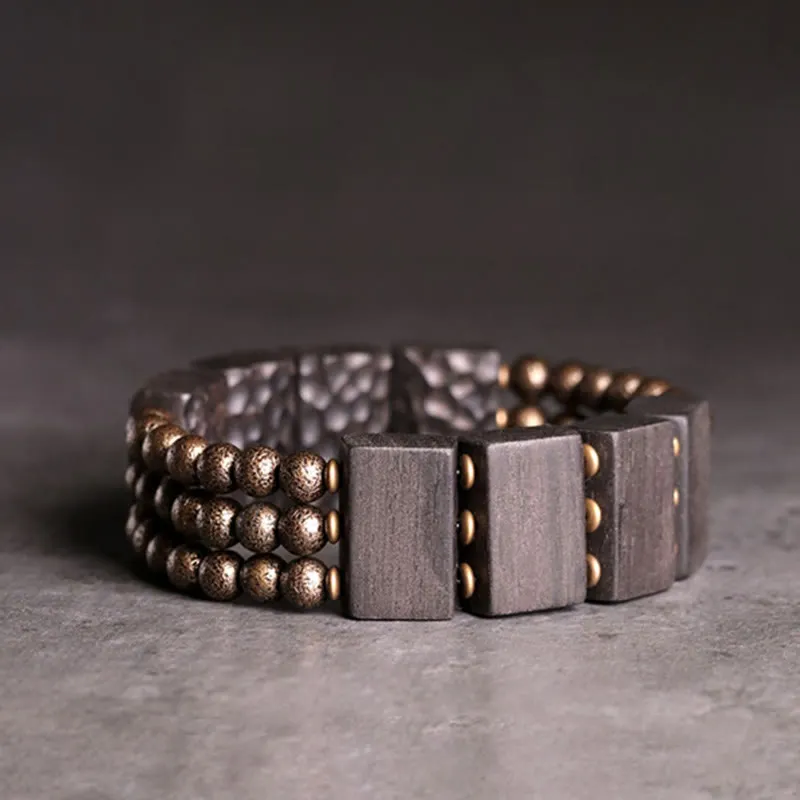 Vintage Ebony Wood Copper Beads Bracelet