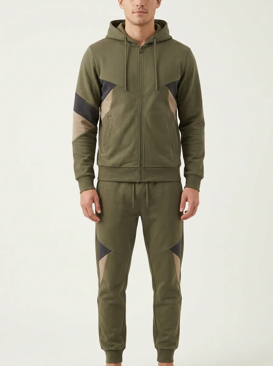 Men's Colorblock Patchwork Zip-Up Hoodie Jogger Set