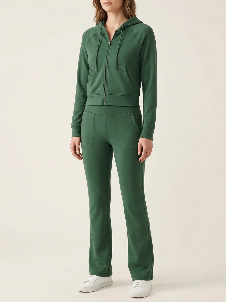Women's Zip-Up Patch-Pocket Hoodie and Straight-Leg Trouser Set